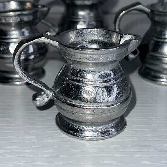 Vintage Wilton Armetale Pewter Small Creamer Pitcher Set Of 6 Stamped RWP 2” - Picture 2 of 6